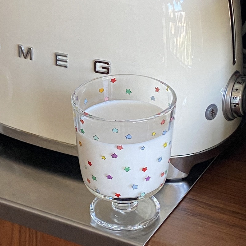Colorful Star Footed Glass Cup – 300ML Capacity
