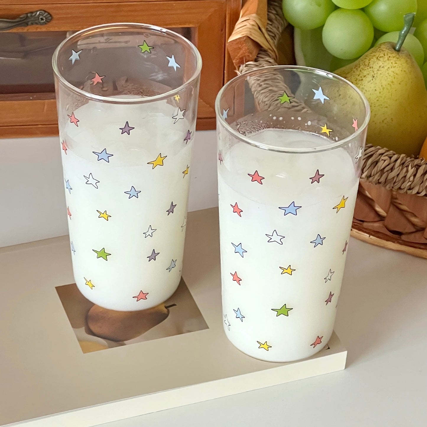 Colourful Star Kawaii Glass Cup – 360ML