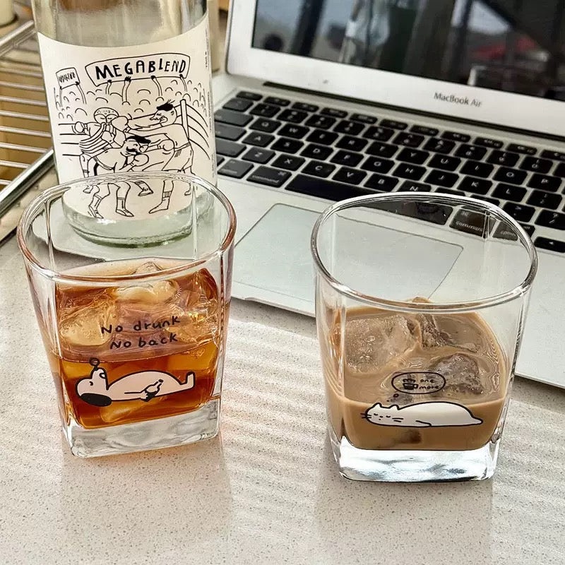 Tipsy Cat & Dog Glass Whiskey Tumbler - 300ML