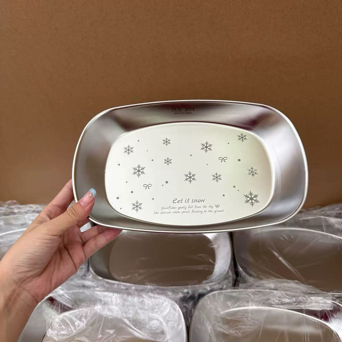 Snowflake Stainless Steel Serving Plate - 10 Inch