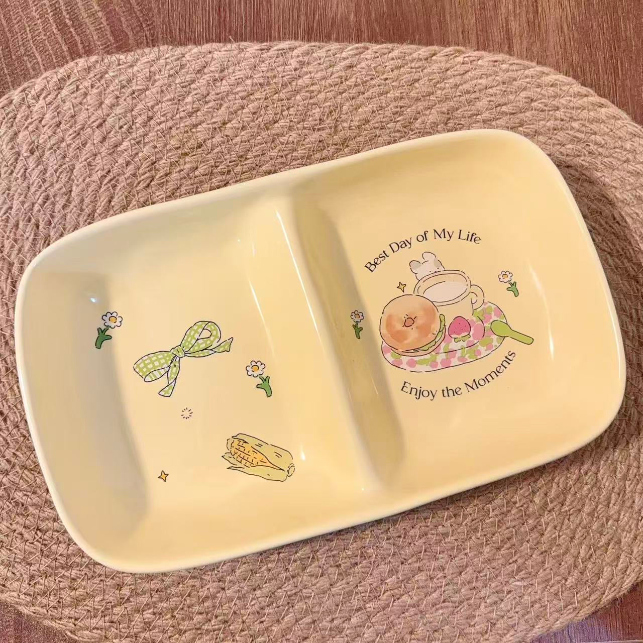 Bread & Bagel Bunny Ceramic Divided Plate, 9.2-Inch