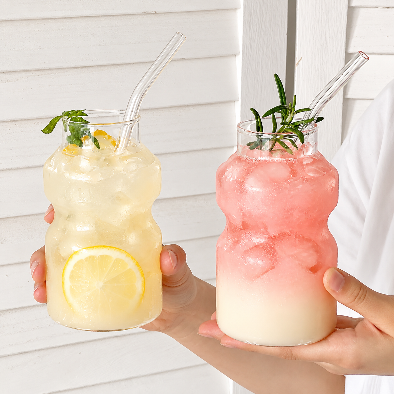 Yakult Bottle Shape Glass Cup with Straw – 400ML