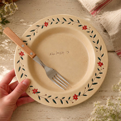 Hand-Painted Floral Matte Ceramic Pasta Plate, 8.4-Inch