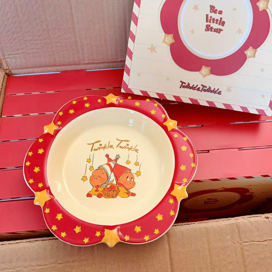 Twinkle Twinkle Ceramic Deep Plate - Star Border Design, 8.5-Inch