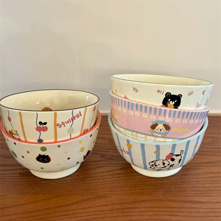 Cute Animal Party Ceramic Cereal Bowl - 5 Designs, 350ML