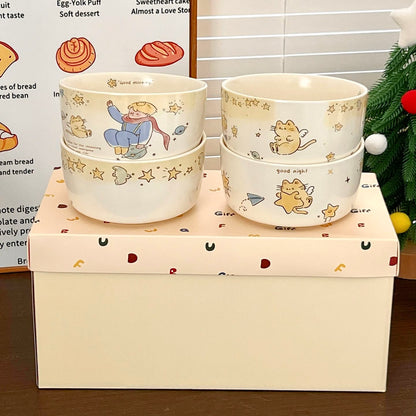 Star prince ceramic bowl set of 4 in cream gift box with alphabet pattern
