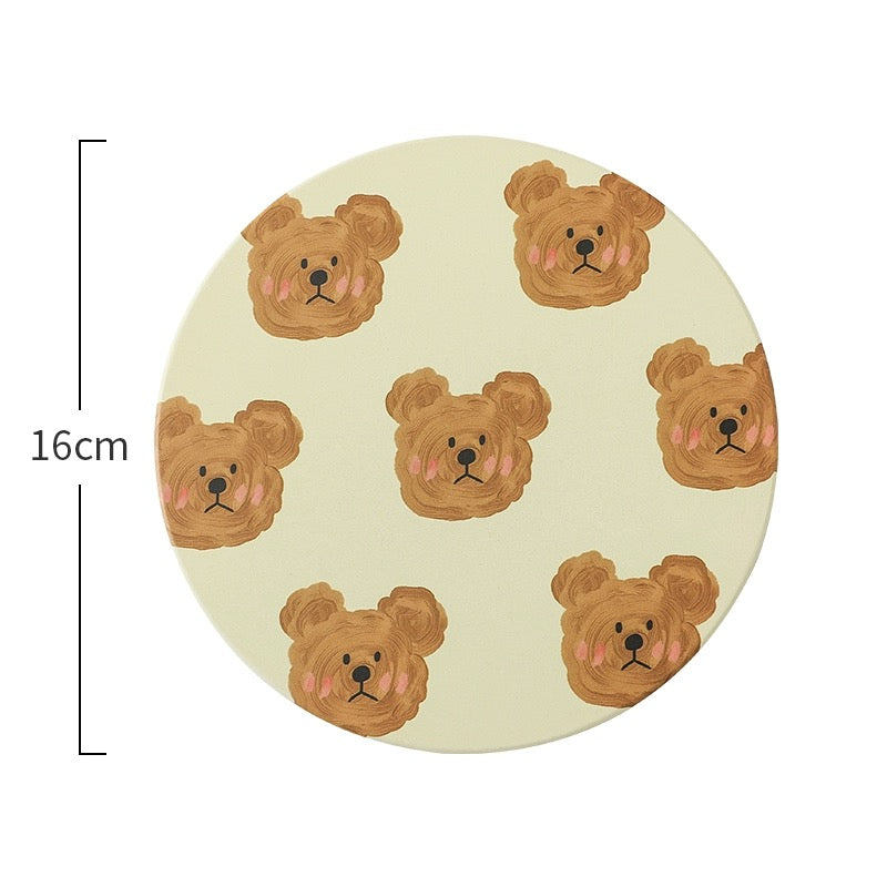 Adorable Emo Bear Ceramic Pot Mat - Heat Insulation and Instant Absorption, Easy to Clean