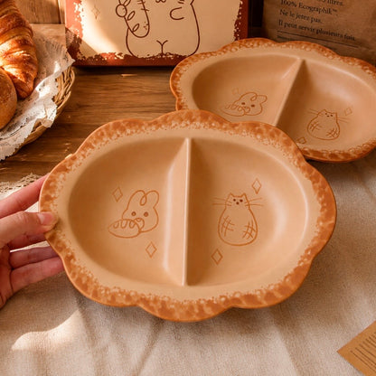 Hand-Painted Caramel Cat Ceramic Snack Plate, 9-Inch