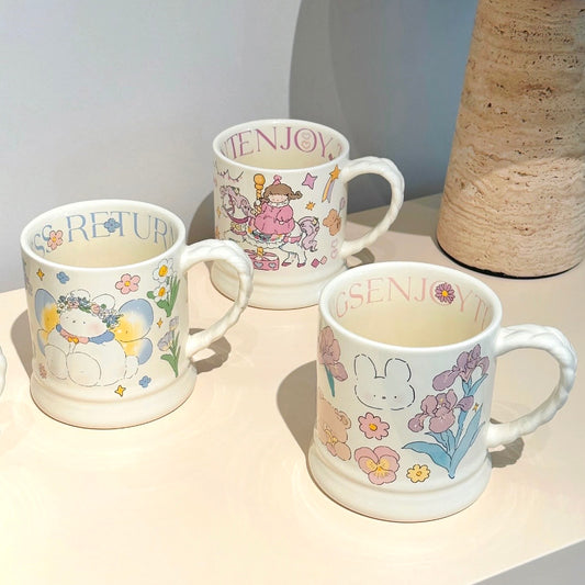 Whimsical Cartoon Floral Ceramic Mug - 4 Designs, 340ML