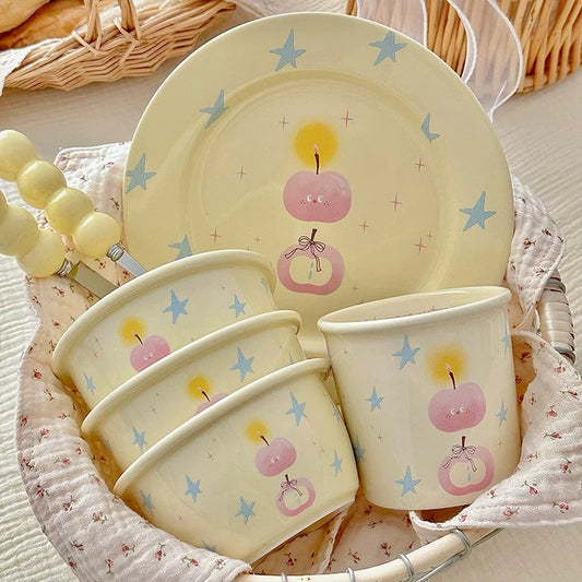 Charming Apple & Star Ceramic Dinnerware Set - Durable and Safe Underglaze Ceramic