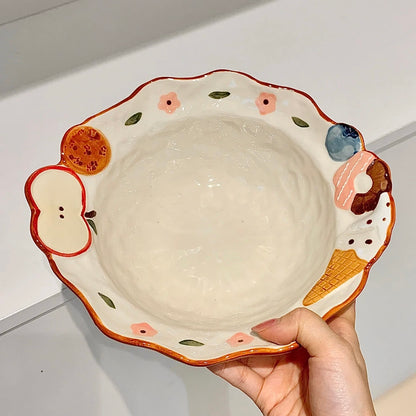 Hand-Painted Apple Embossed Ceramic Ramen Bowl – 600ML