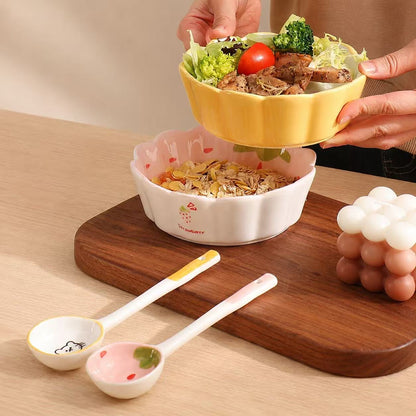 Strawberry & Lemon Ceramic Yogurt Bowl with Spoon - 400ML