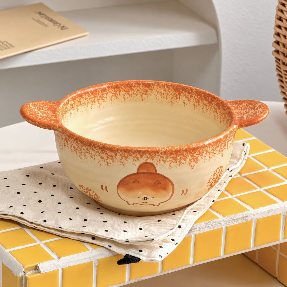 Bread Shiba Inu Ceramic Double-Handle Bowl – 400ML