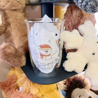 Christmas snowman glass cup with Snow man design and hot drink bucket, 350ML