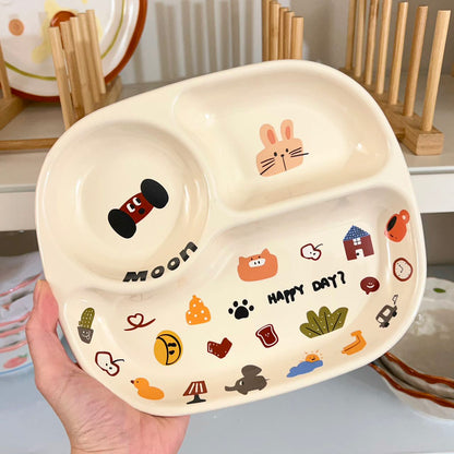 Moon Dog Series 3-Compartment Divided Plate, 8-Inch