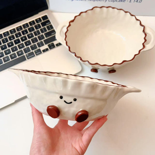 Cocoa Bean Ceramic Ramen Bowl with Handles – 780ML