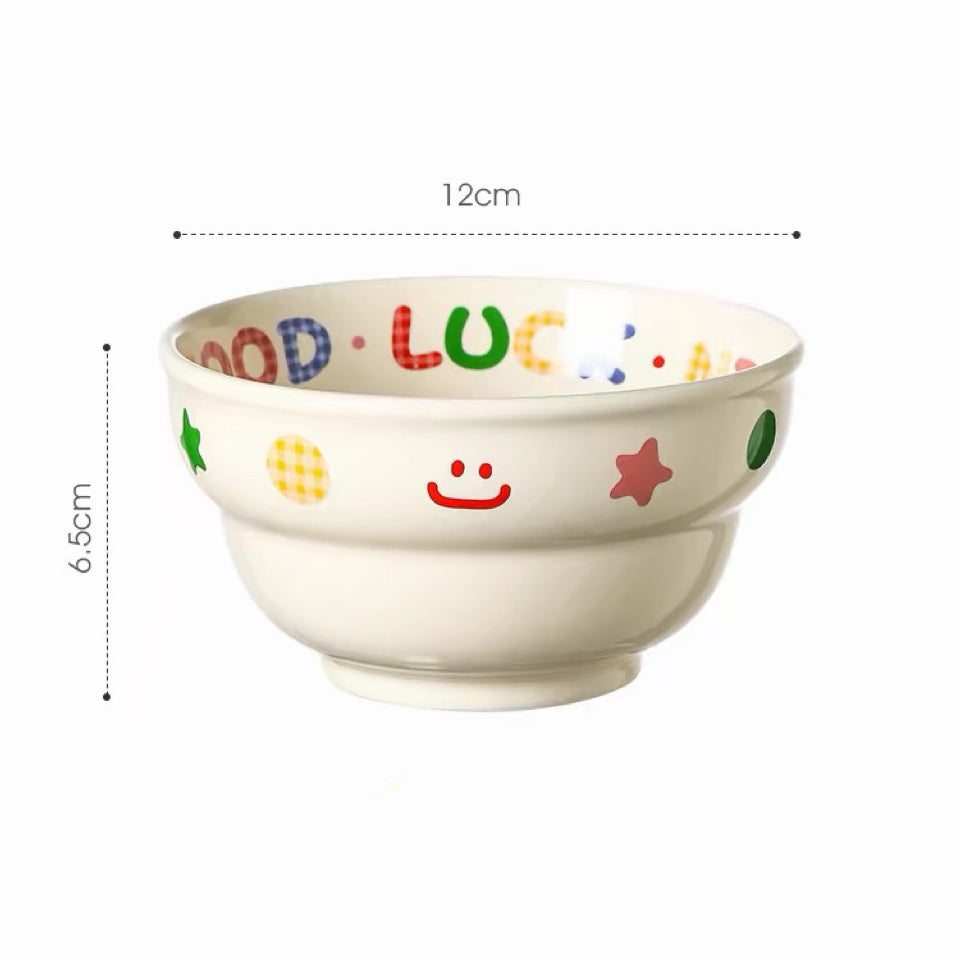 Rainbow Gingham Letter Ceramic Bowl – 2 Sizes