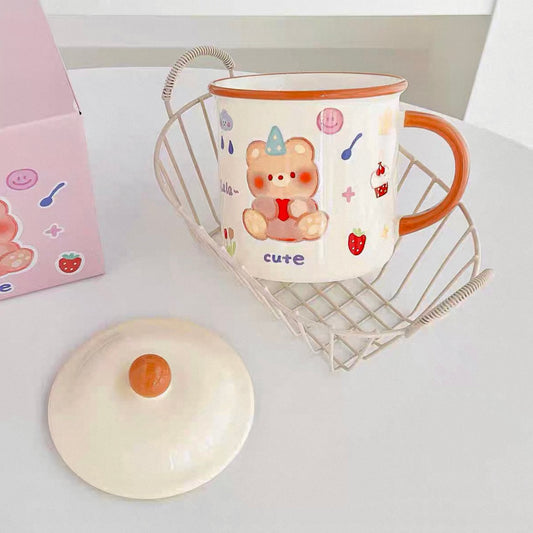 Cute Bear Ceramic Mug with Lid – 400ML Capacity