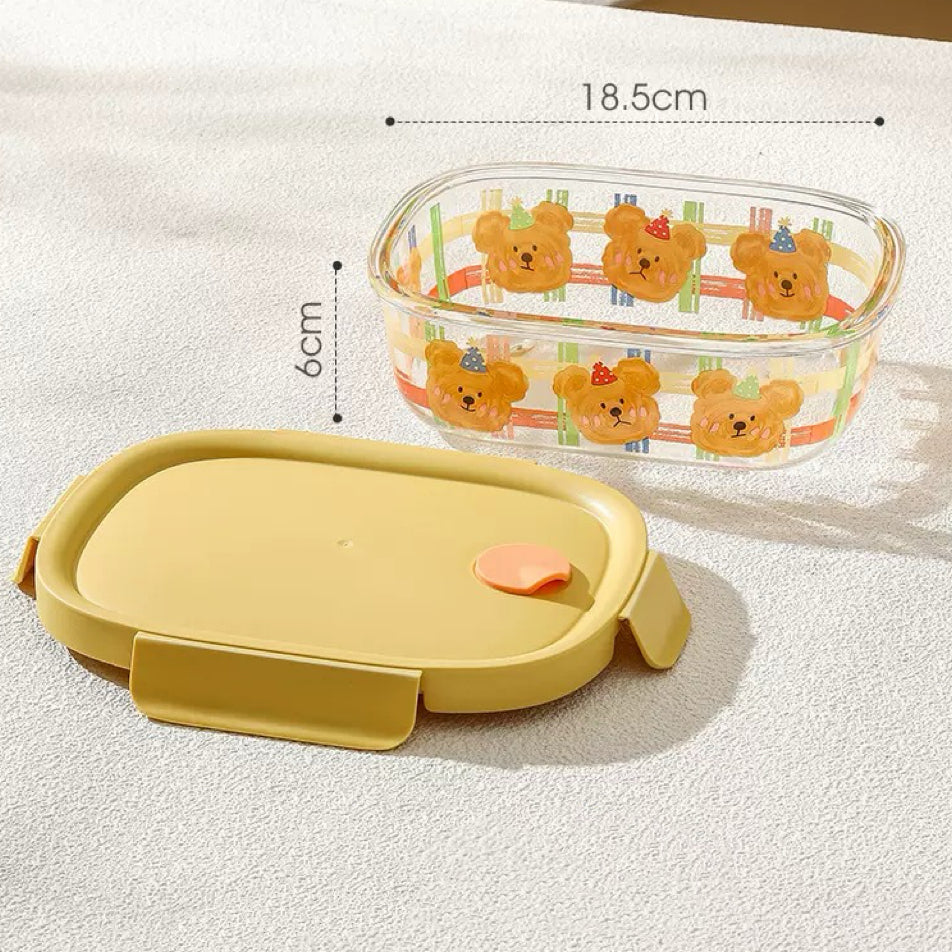 Cute Bear Glass Food Container - 800ML Bento Box