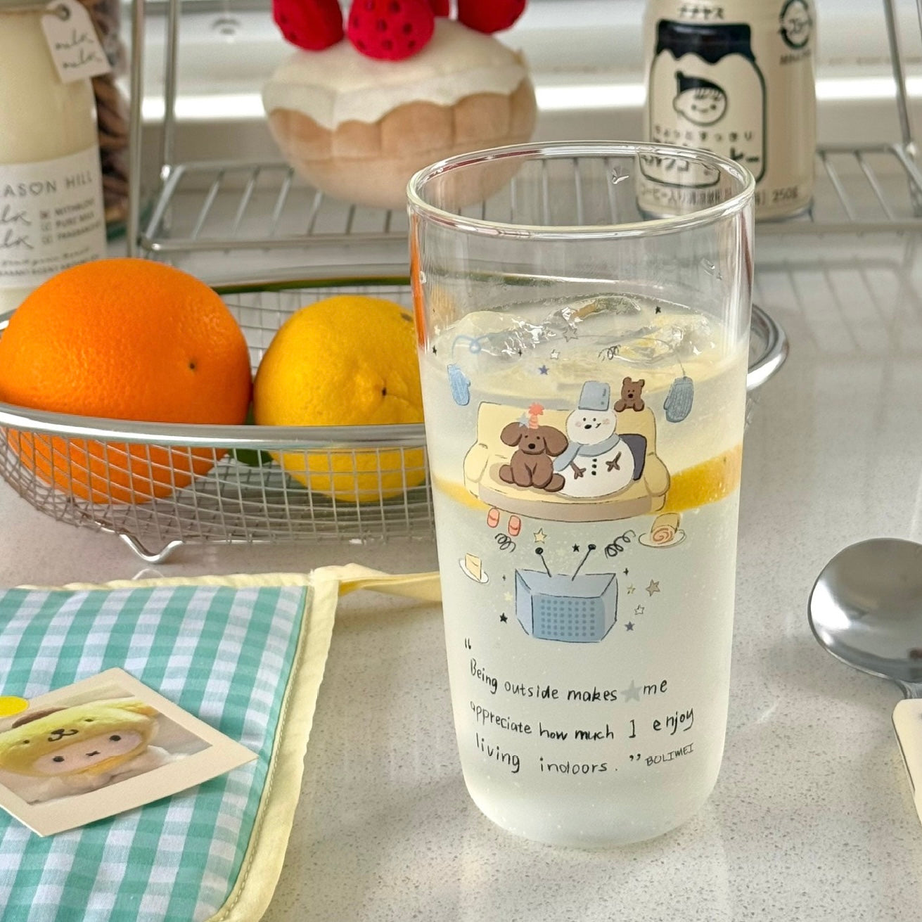 Winter Snowman Glass Cup with Straw – 400ML