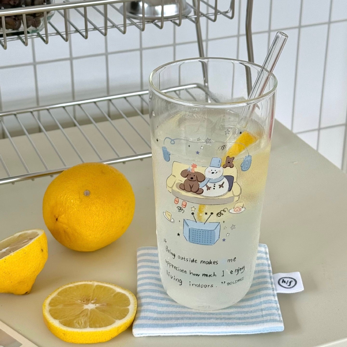 Winter Snowman Glass Cup with Straw – 400ML