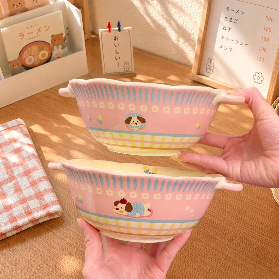 Pink Puppy Ceramic Soup Bowl with Handles – 900ML