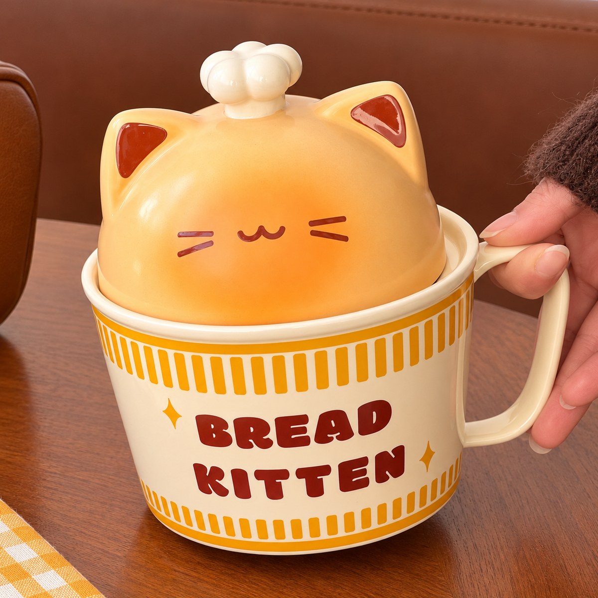 Chef Kitten Ceramic Ramen Bowl with Lid – 650ML