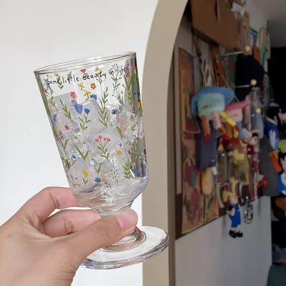 Spring Floral Footed Glass Cup – 250ML Capacity
