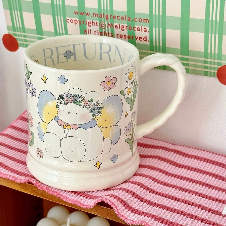 Whimsical Cartoon Floral Ceramic Mug - 4 Designs, 340ML