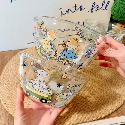 Cute Spring Doodle Glass Bowl - Microwave Safe, 350ML / 900ML