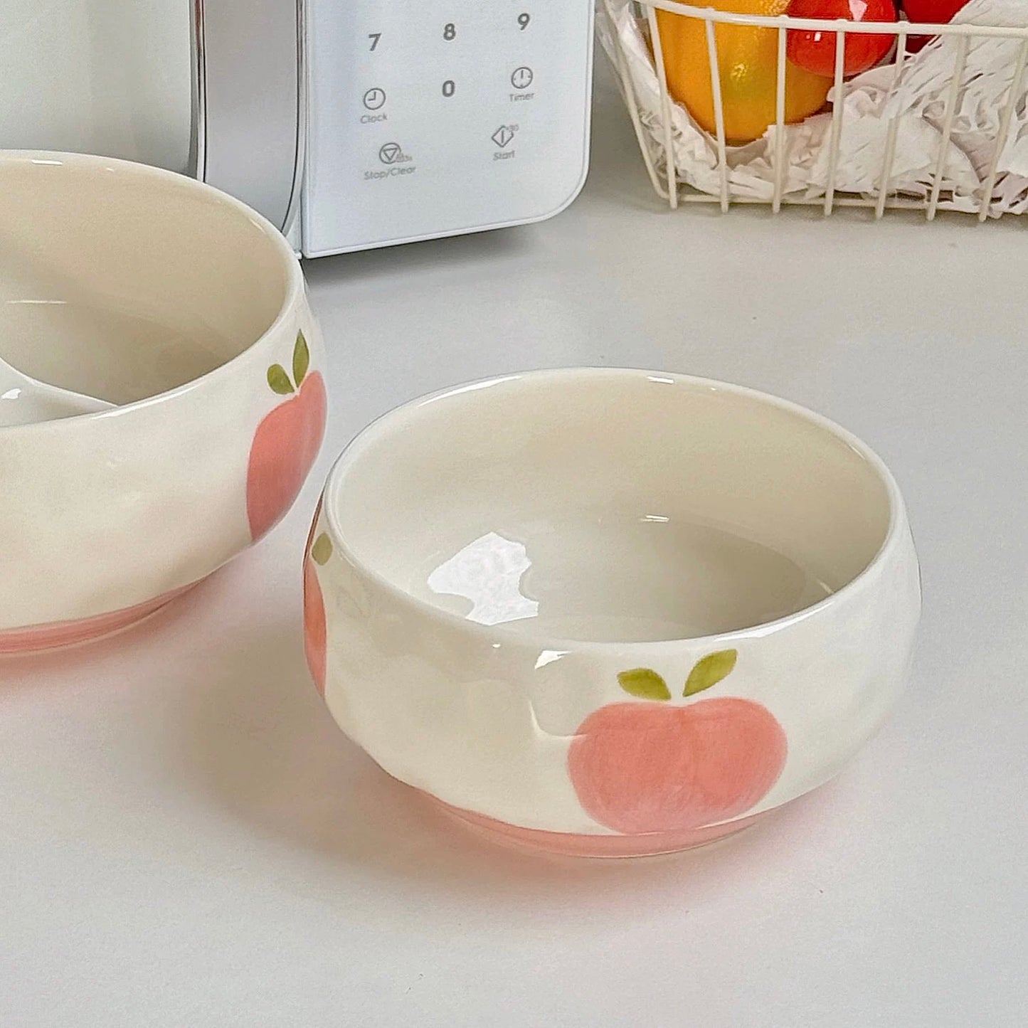 Hand-Painted Peach Ceramic Cereal Bowl with Spoon - 400ML