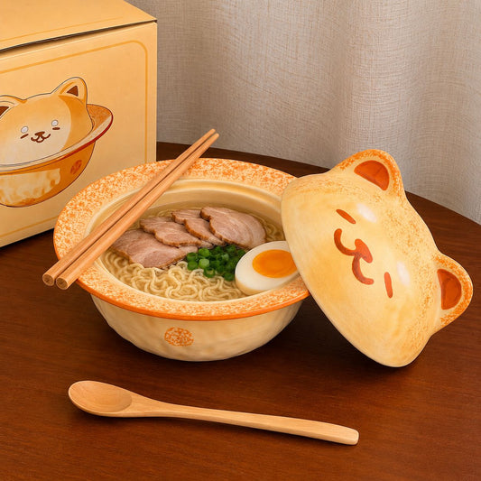 Kawaii Shiba Inu Ceramic Ramen Bowl with Lid - 700ML
