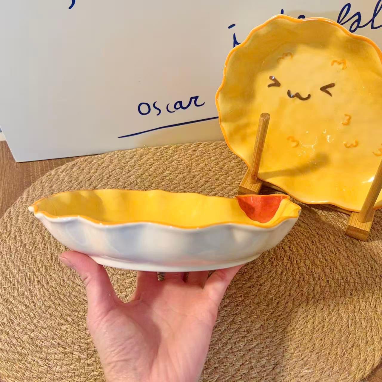 Hand-Painted Cute Fried Shrimp Ceramic Dessert Plate, 8.5-Inch