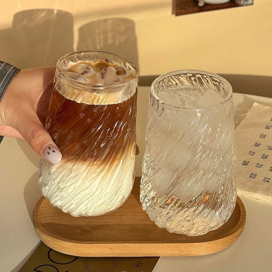 Textured Tree Pattern Glass Cup - 400ML Capacity