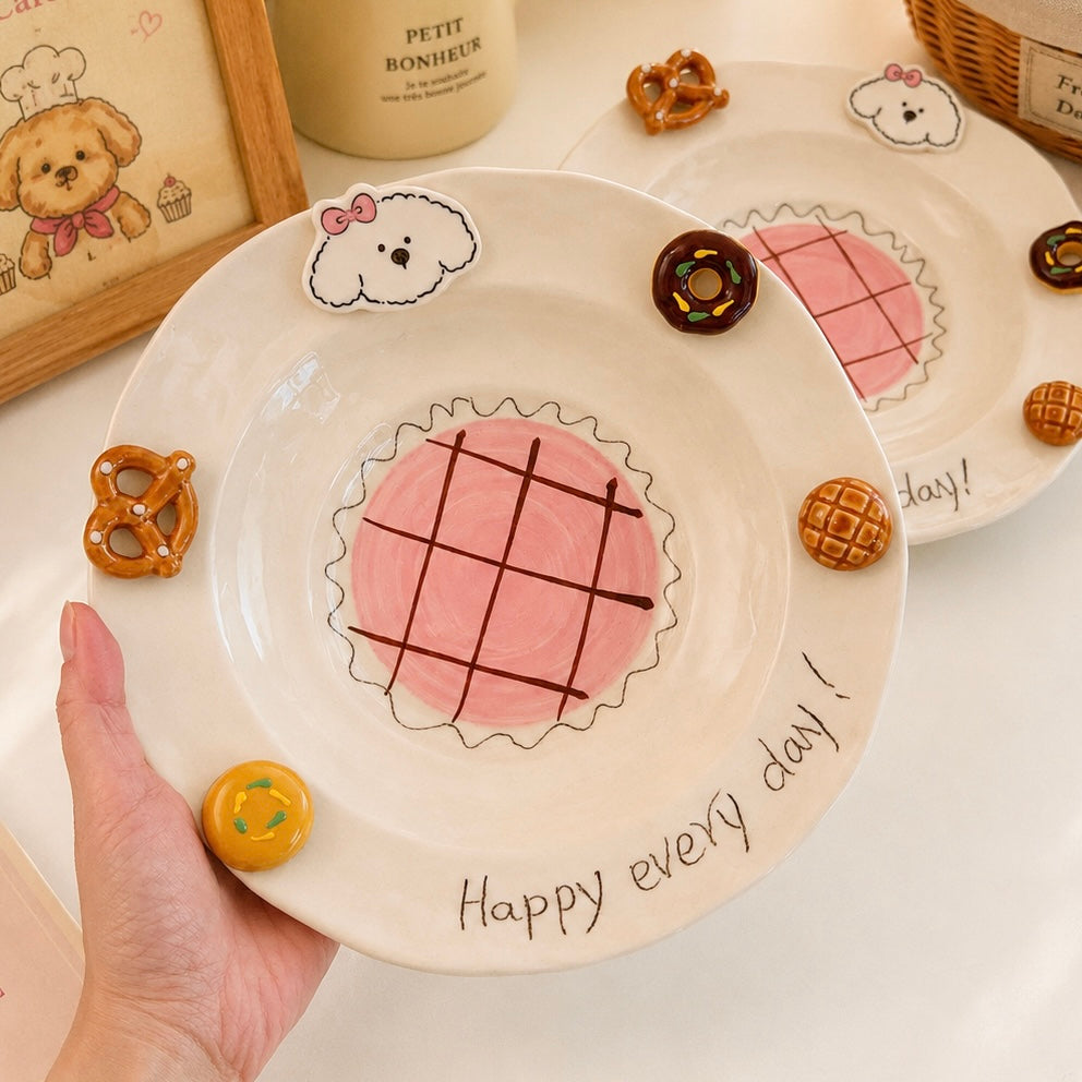 Pink Puppy Handcrafted Ceramic Pasta Plate, 8.9-Inch