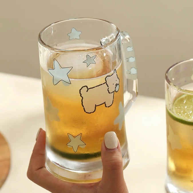 Starry Puppy Glass Beer Mug - 400ML Capacity