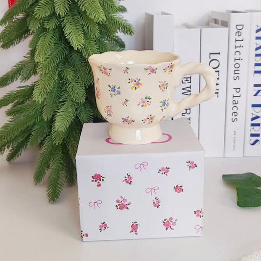 Vintage Floral Ceramic Mug – 400ML Capacity