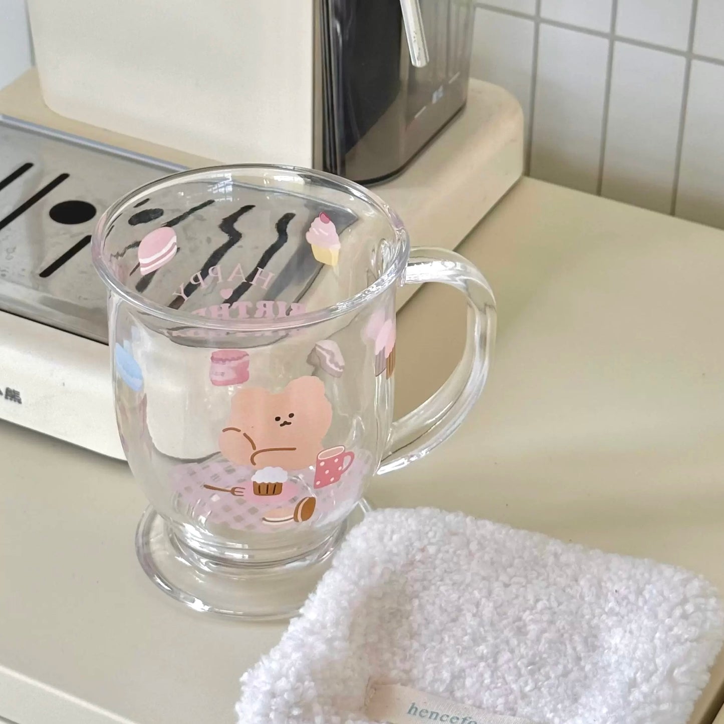 Birthday Bear Glass Mug with Handle - 450ML