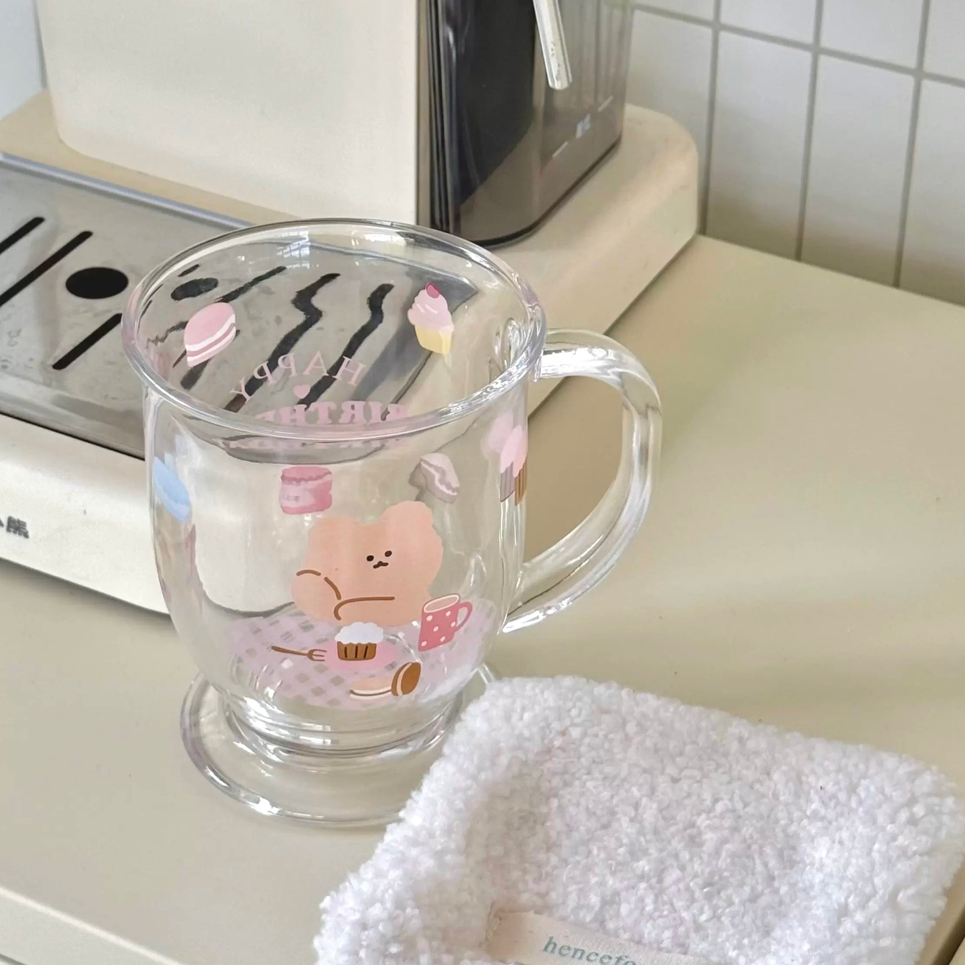 Birthday Bear Glass Mug with Handle - 450ML