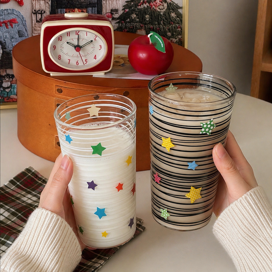 Colorful Star Stripe Glass Cup - 2 Styles, 500ML