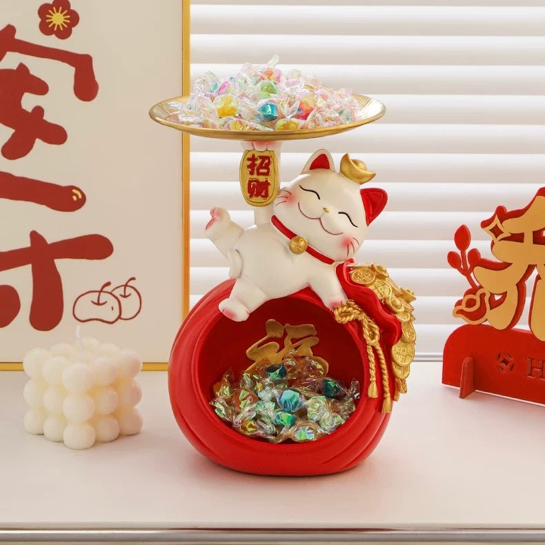 Maneki Neko Fortune Bag Decorative Tray Figurine - Cute & Functional