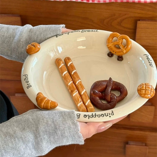 Hand-Painted 3D Bread Ceramic Deep Plate, 8.4-Inch