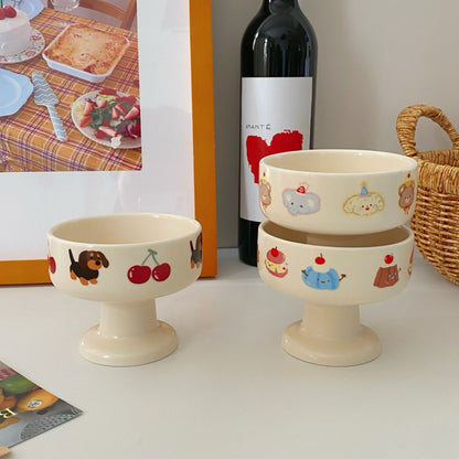 Creamy Cartoon Ceramic Dessert Cup – Cute Ice Cream Bowl | Microwave & Dishwasher Safe