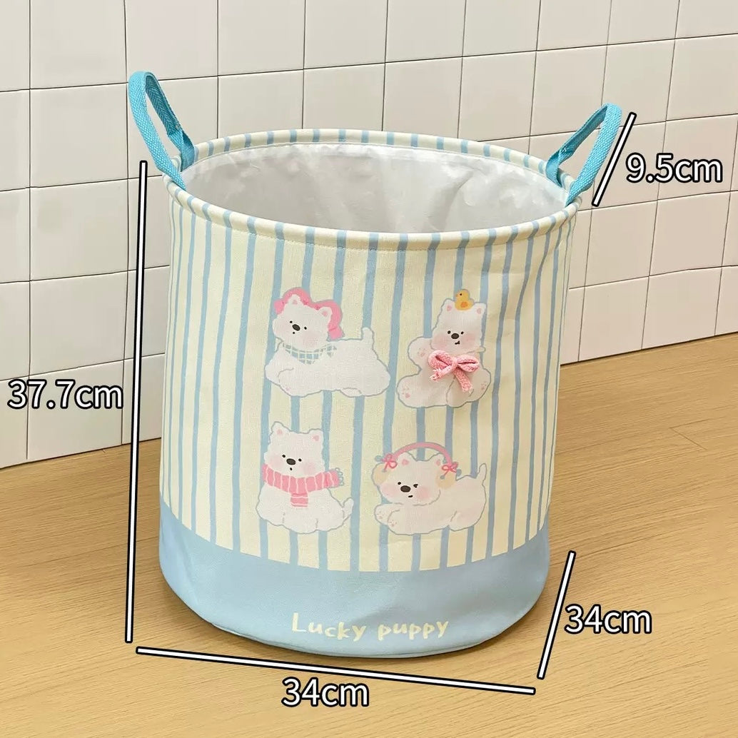 Pink & Blue Puppy Linen Storage Basket - Water-Resistant