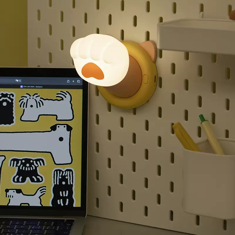 Cute Cat Paw Magnetic Tap Night Light - USB Rechargeable, 3 Brightness Levels