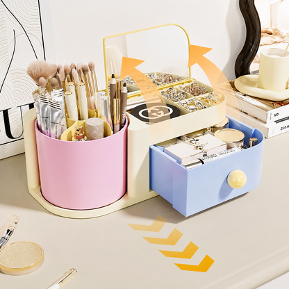 Pink & Blue Rotating Makeup Brush & Jewellery Drawer Organiser
