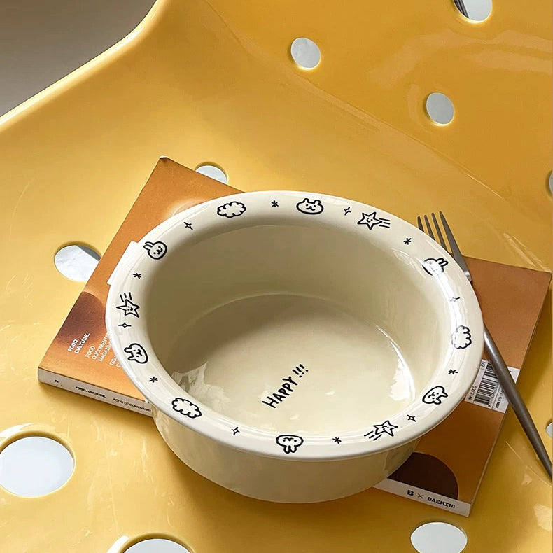 Creamy Doodle-style Ceramic Bowl - 330ML & 730ML