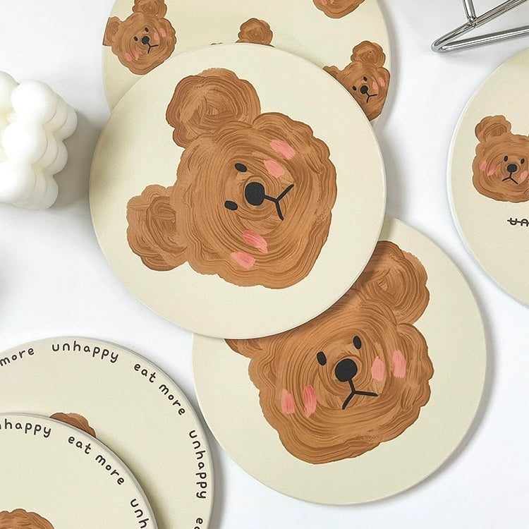 Adorable Emo Bear Ceramic Pot Mat - Heat Insulation and Instant Absorption, Easy to Clean