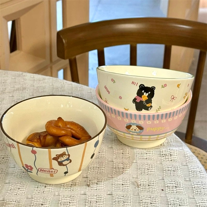 Cute Animal Party Ceramic Cereal Bowl - 5 Designs, 350ML