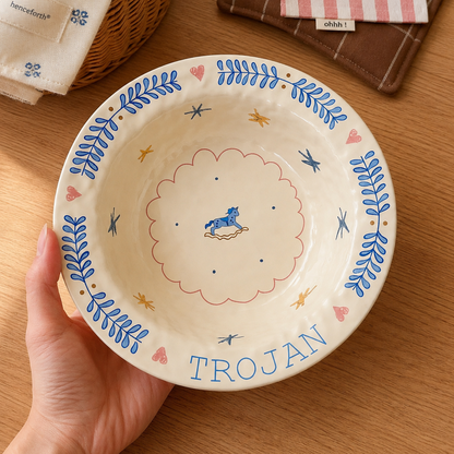 Trojan Blue Horse Ceramic Pasta Plate, 7.6-Inch